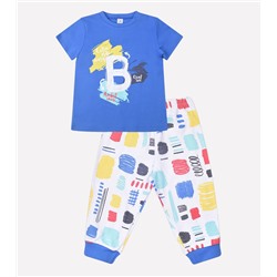 Пижама для мальчика Crockid К 1525 ярко голубой + цветные штрихи