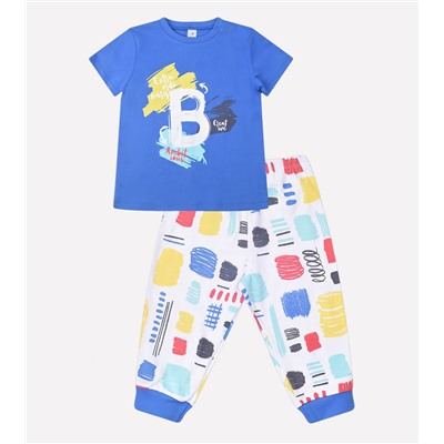 Пижама для мальчика Crockid К 1525 ярко голубой + цветные штрихи
