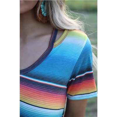 Multicolor Serape V-Neck T Shirt