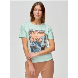 Женские футболки с принтом салатового цвета 1601Sl