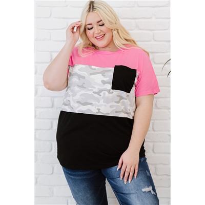 Camouflage Insert Colorblock Splicing Plus Size Top