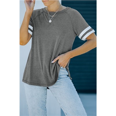 Gray Plain Colorblock Raglan Sleeve T-shirt