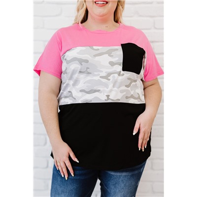 Camouflage Insert Colorblock Splicing Plus Size Top