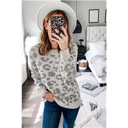 Серый свитер с леопардовым принтом