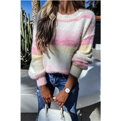 Розово-желтый вязаный свитер из мохера градиентной расцветки